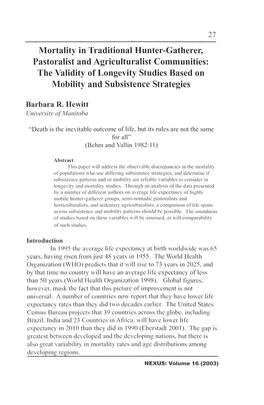 Mortality in Traditional Hunter-Gatherer, Pastoralist and Agriculturalist Communities: the Validity of Longevity Studies Based on Mobility and Subsistence Strategies