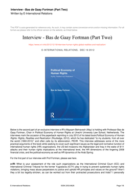 Interview - Bas De Gaay Fortman (Part Two) Written by E-International Relations