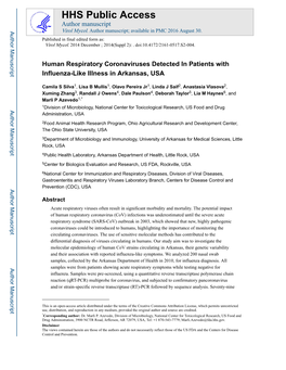 Human Respiratory Coronaviruses Detected in Patients with Influenza-Like Illness in Arkansas, USA