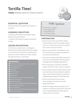Tortilla Time! 3RD GRADE THEME: MAKING HEALTHY FOOD CHOICES 45 MIN