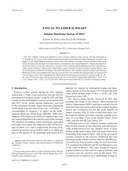 ANNUAL WEATHER SUMMARY Atlantic Hurricane Season of 2011*