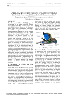 ATLID, ESA ATMOSPHERIC LIDAR DEVELOPEMENT STATUS João Pereira Do Carmo 1, Arnaud Hélière1, L