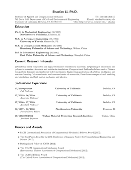 Shaofan Li, Ph.D. Education Current Research Interests