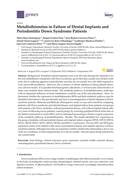 Metallothioneins in Failure of Dental Implants and Periodontitis Down Syndrome Patients