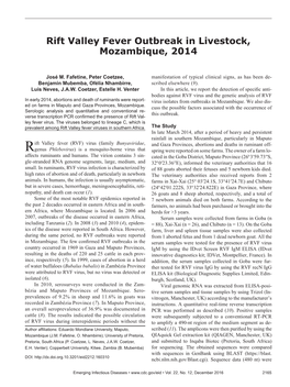 Rift Valley Fever Outbreak in Livestock, Mozambique, 2014