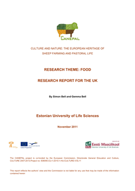 RESEARCH THEME: FOOD RESEARCH REPORT for the UK Estonian University of Life Sciences