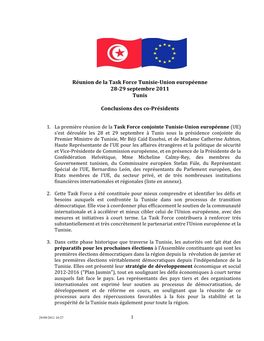 Réunion De La Task Force Tunisie-UE, Tunis 28-29 Septembre