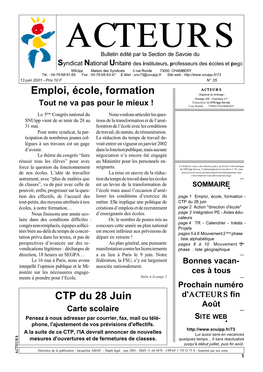 CTP Du 28 Juin Emploi, École, Formation