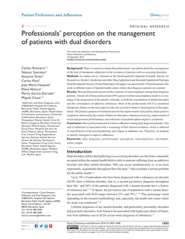 Professionals' Perception on the Management of Patients with Dual Disorders