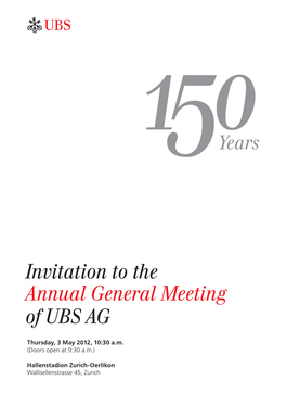 Invitation to the Annual General Meeting of UBS AG