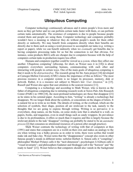 Ubiquitous Computing CMSC 818Z, Fall 2003 Aleks Aris Prof