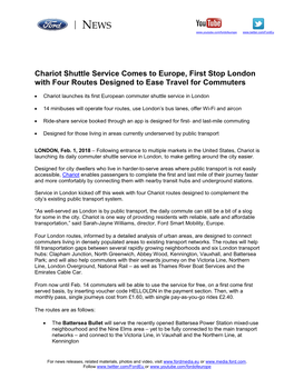 Chariot Shuttle Service Comes to Europe, First Stop London with Four Routes Designed to Ease Travel for Commuters