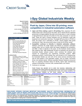 Global Industrials: Push by Japan, China Into 3D Printing