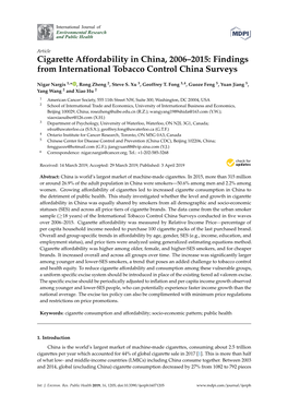 Cigarette Affordability in China, 2006–2015: Findings from International Tobacco Control China Surveys