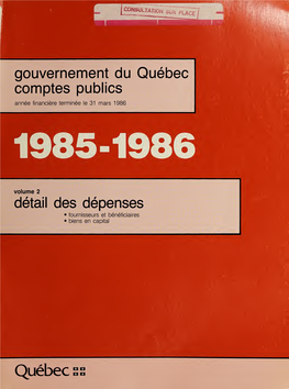 Gouvernement Du Québec Comptes Publics Année Financière Terminée Le 31 Mars 1986