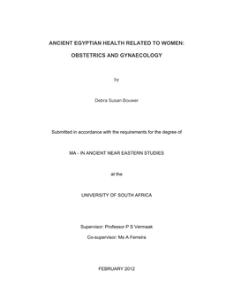 Ancient Egyptian Health Related to Women: Obstetrics and Gynaecology