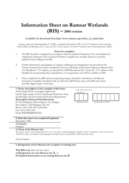 Information Sheet on Ramsar Wetlands (RIS) �– 2006 Version 