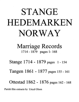 STANGE HEDEMA EN NORWAY Marriage Records 1714 - 1879 Pages 1- 168