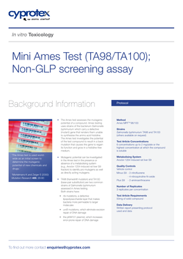 Mini Ames Test (TA98/TA100); Non-GLP Screening Assay