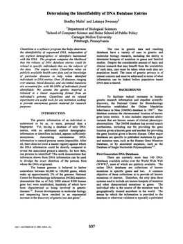 Determining the Identifiabiity of DNA Database Entries