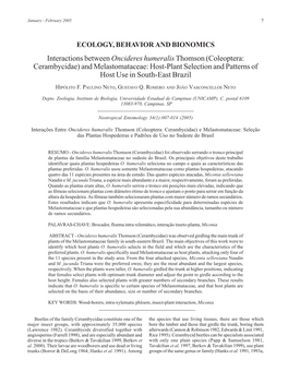 Interactions Between Oncideres Humeralisthomson (Coleoptera