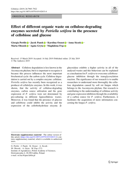 Effect of Different Organic Waste on Cellulose-Degrading Enzymes Secreted by Petriella Setifera in the Presence of Cellobiose and Glucose