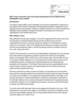 HIE's Role in Economic and Community Development Across Wester Ross, Strathpeffer and Lochalsh Introduction This Paper Outline