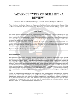 “Advance Types of Drill Bit - a Review”