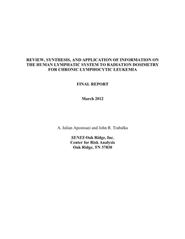 Review, Synthesis, and Application of Information on the Human Lymphatic System to Radiation Dosimetry for Chronic Lymphocytic Leukemia