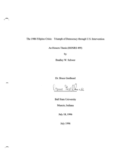 The 1986 Filipino Crisis: Triumph of Democracy Through U.S