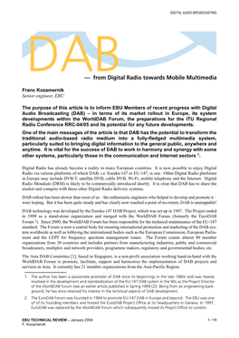 DAB— from Digital Radio Towards Mobile Multimedia