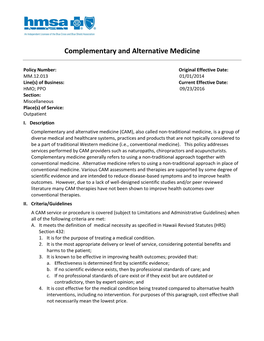 Complementary and Alternative Medicine