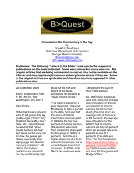 Comment on the Commentary of the Day by Donald J. Boudreaux Chairman, Department of Economics George Mason University Dboudrea@Gmu.Edu