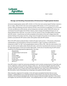 Storage and Handling Characteristics of Ammonium Polyphosphate Solution