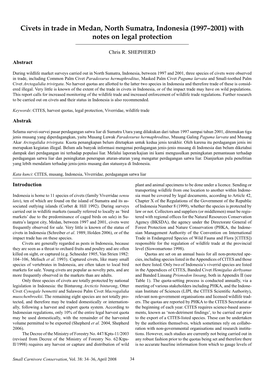 Civets in Trade in Medan, North Sumatra, Indonesia (1997–2001) with Notes on Legal Protection