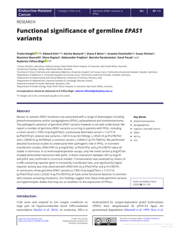 Functional Significance of Germline EPAS1 Variants