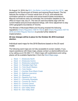 Individual Ward Maps for the 2018 Elections Based on the 25 Ward Model. the Following Ward Maps Are Not Fully Accessible to Screen Readers