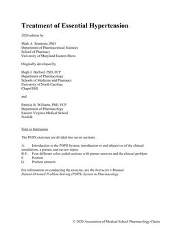 Treatment of Essential Hypertension