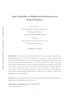 Joint Mixability of Elliptical Distributions and Related Families