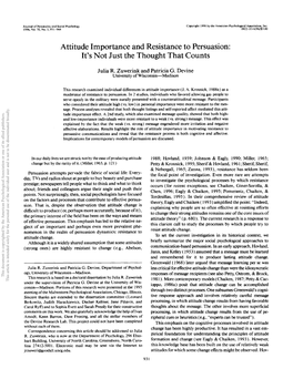 Attitude Importance and Resistance to Persuasion: It's Not Just the Thought That Counts