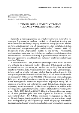 Litewska Szkoła Etniczna W Polsce – Izolacja W Obronie Tożsamości
