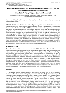 Nuclear Data Relevant to the Production of Radioiodine I-123, I