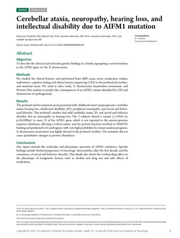 Cerebellar Ataxia, Neuropathy, Hearing Loss, and Intellectual Disability Due to AIFM1 Mutation