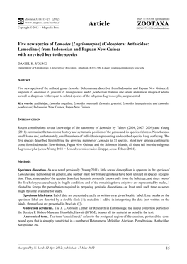 Coleoptera: Anthicidae: Lemodinae) from Indonesian and Papuan New Guinea with a Revised Key to the Species