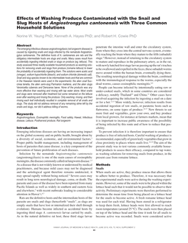 Effects of Washing Produce Contaminated with the Snail and Slug Hosts of Angiostrongylus Cantonensis with Three Common Household Solutions