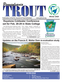 Keystone Coldwater Conference Set for Feb. 28-29 in State College the 2020 Keystone Coldwater Confer- from College Students Conducting Re- Ence Will Be Held Feb