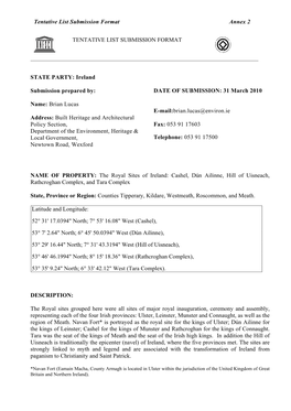 Tentative List Submission Format Annex 2