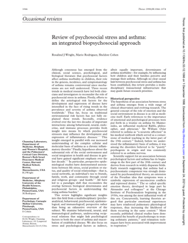 Occasional Reviews Review of Psychosocial Stress and Asthma