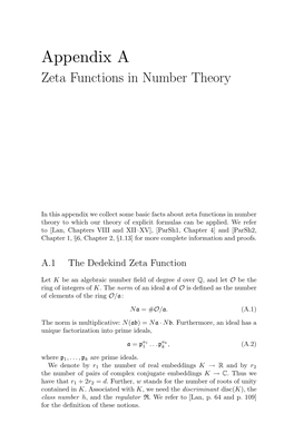 Appendix a Zeta Functions in Number Theory