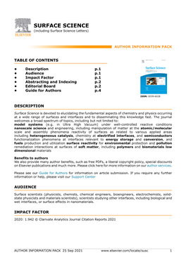 SURFACE SCIENCE (Including Surface Science Letters)